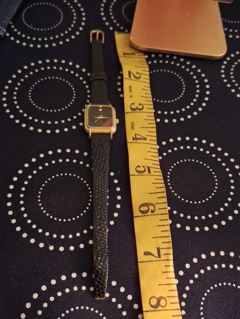 Gucci Black Dial Gold-Tone Rectangular Women's Watch with Red Stripe